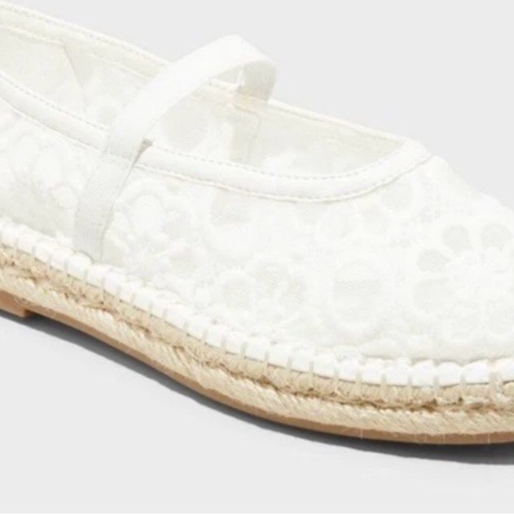 Women's White Lace Espadrille Mary Jane Flats